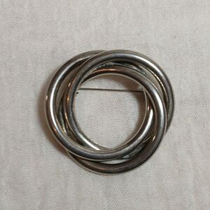 Vtg Atomic Spiral Brooch Mid Century Modern Silver Tone Knot Swirl Statement Pin